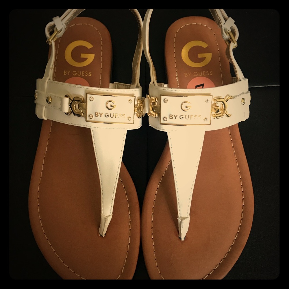 Guess White and Gold Sandals